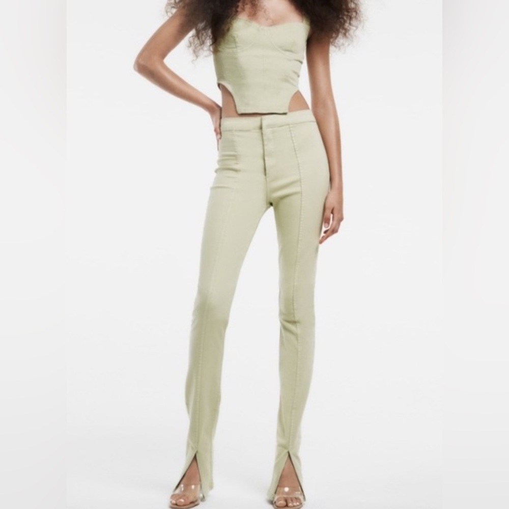 Zara Light Green Denim Corset Top and Jean Set Top Small Bottom Size 4